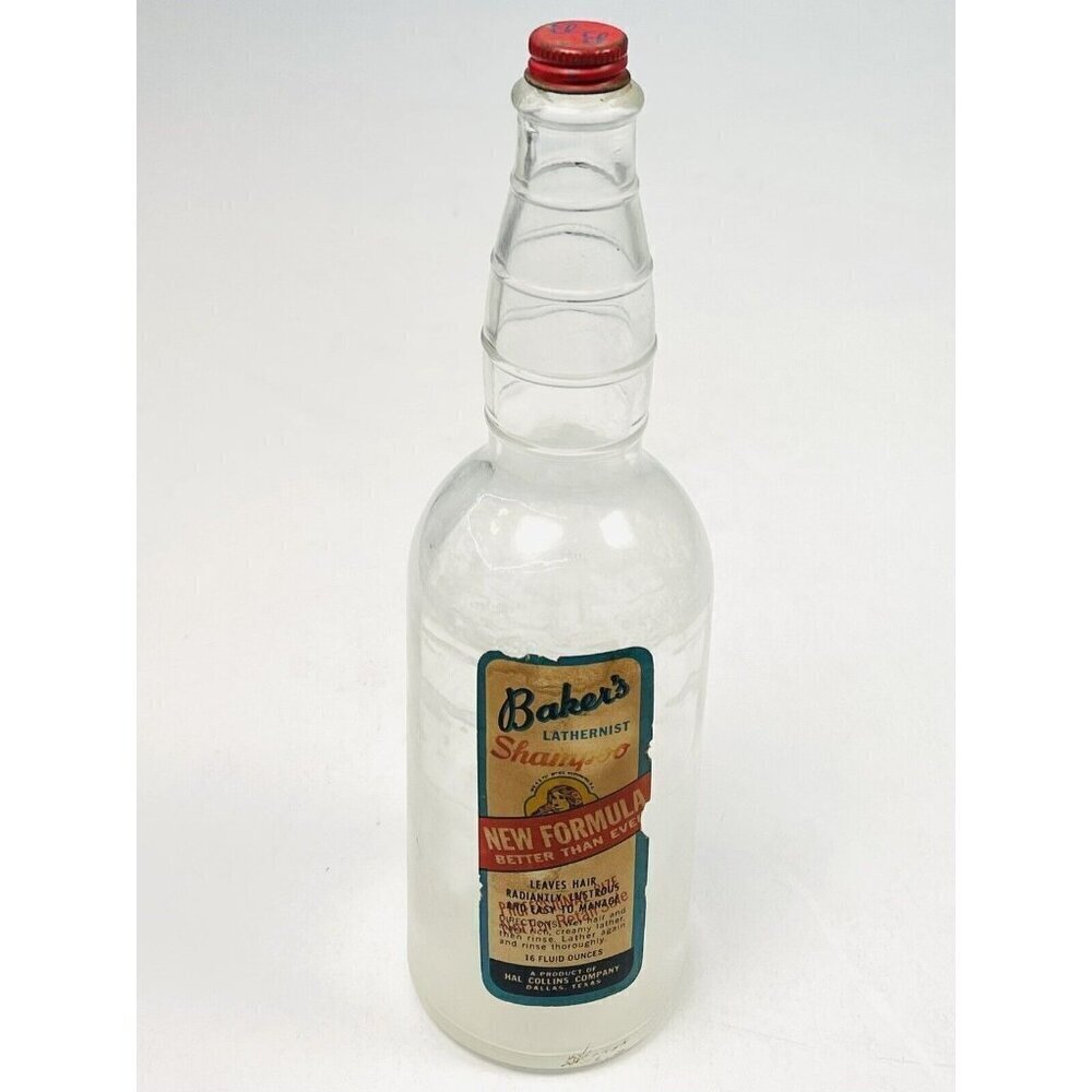VTG Professional Bottle BAKER'S LATHERNIST Shampoo Hal Collins Company Dallas TX